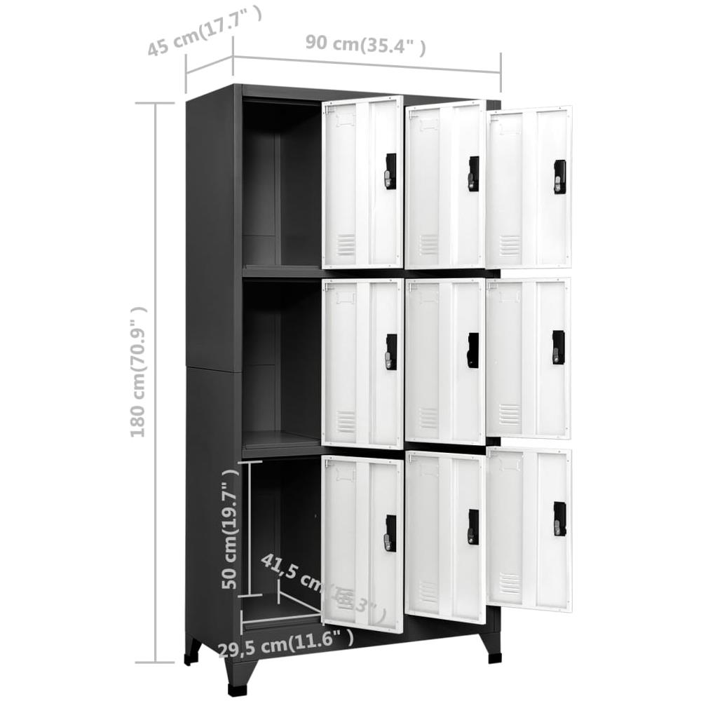 Armadietto con Serratura Antracite e Bianco 90x45x180cm Acciaio - Foto 11