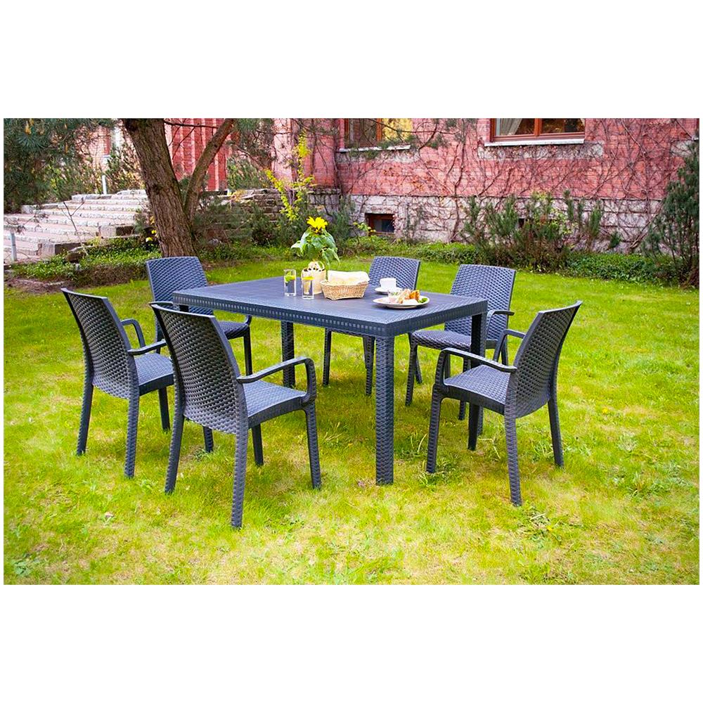 Tavolo Da Esterno Giove, Tavolo Rettangolare Da Giardino, Tavolo Da Giardino Multiuso Effetto Rattan, 100% Made In Italy, 150x90h74 Cm, Antracite - Foto 1