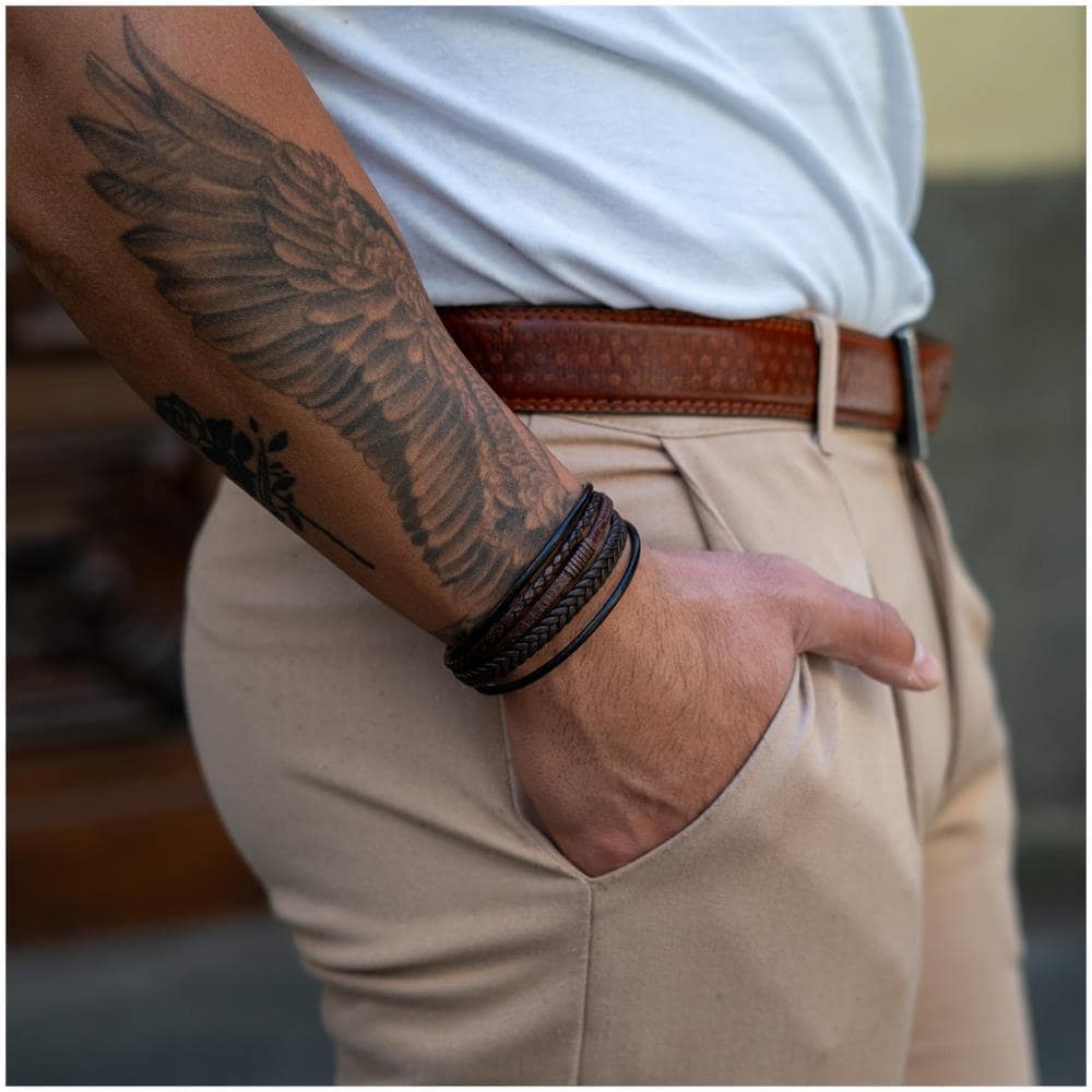 Bracciale in Pelle da Uomo, ""Wild"", 20cm, Marrone - Foto 6