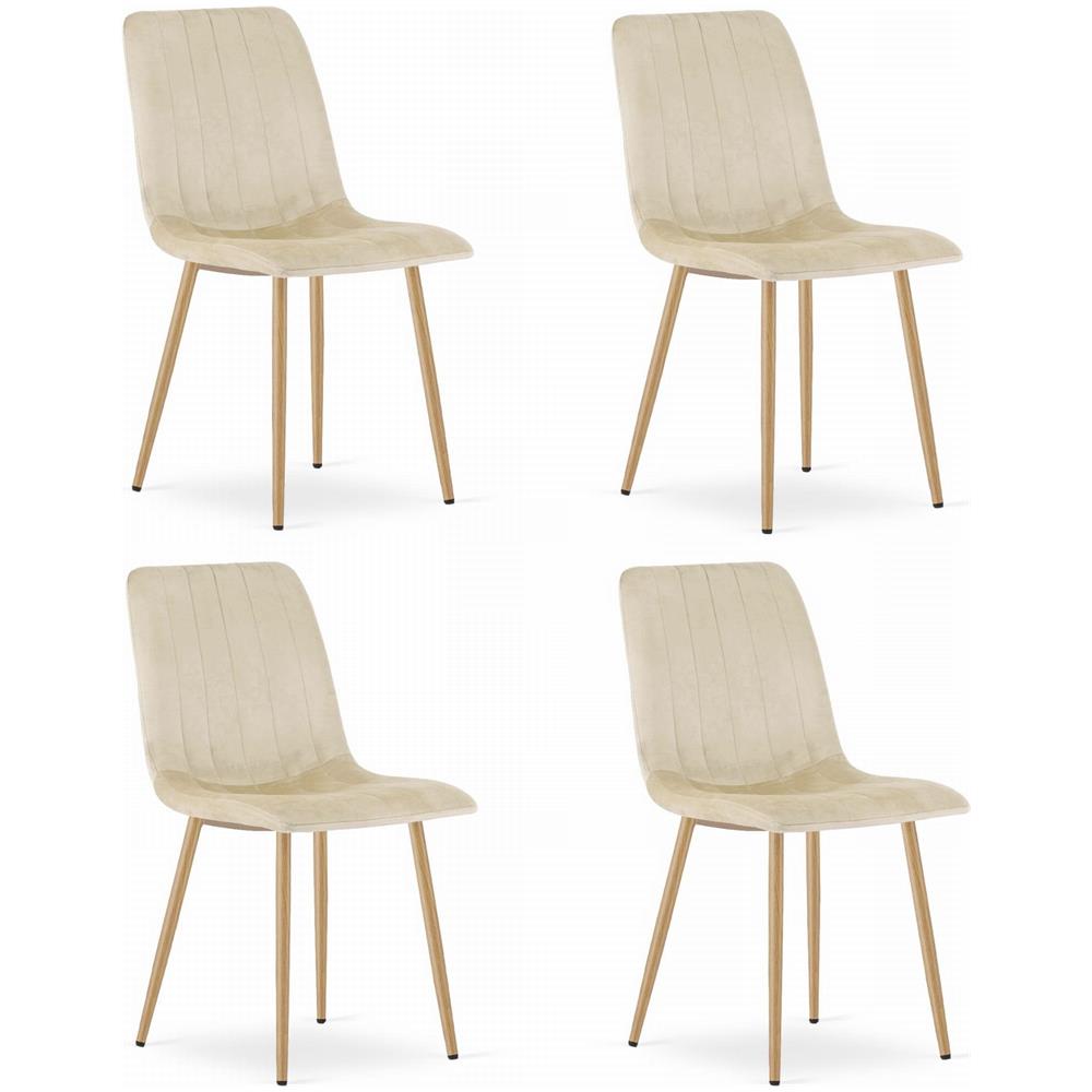 Sedia JEWA in velluto beige chiaro con gambe color legno x4 - Foto 1