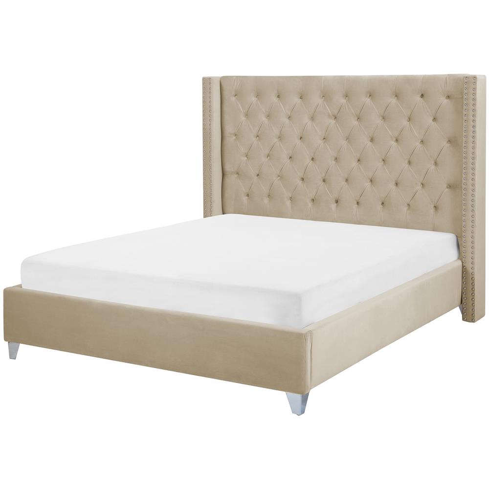 Letto Imbottito Con Rete A Doghe Beige 180 X 200 Cm Lubbon - Foto 1
