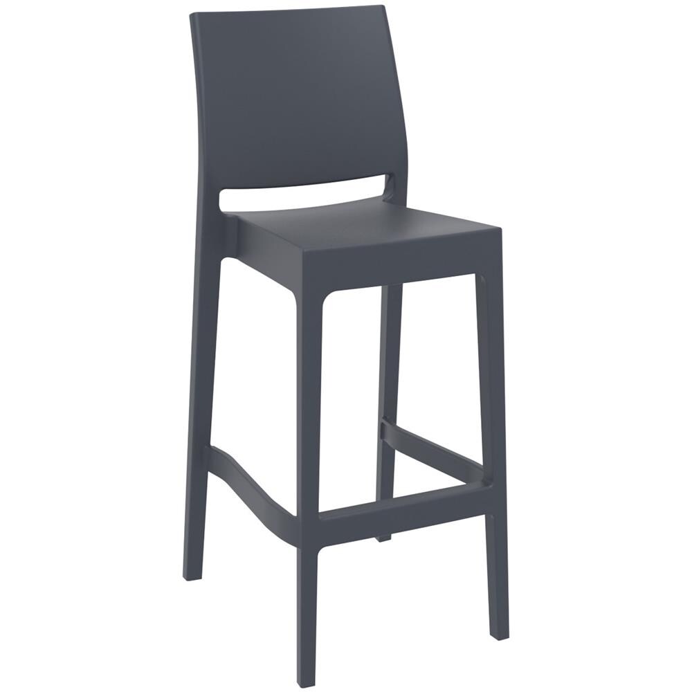 Set 2 Sgabelli Bar Maya Impilabili In Polipropilene - Coppia Sedie Sgabello Alte Outdoor Con Schienale Bancone H75CM con Poggiapiedi Grigio Scuro - Foto 2