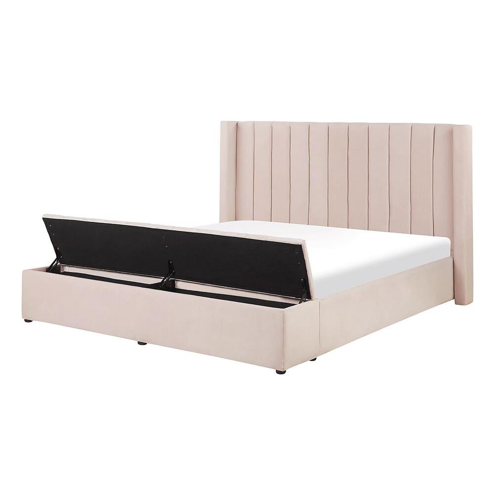 Letto Matrimoniale In Velluto Rosa Pastello Con Cassapanca 180 X 200 Cm Noyers - Foto 2