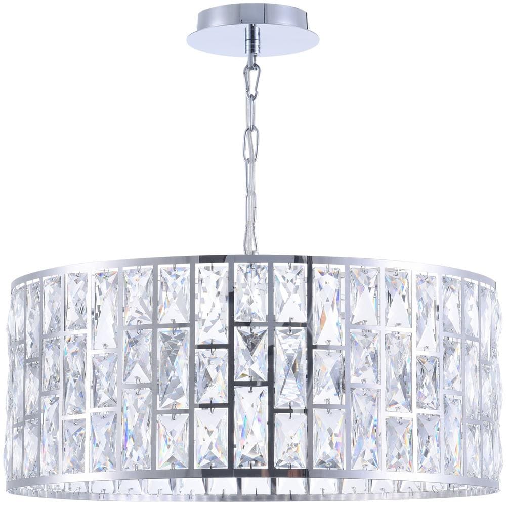 Elegante Lampadrio Pendente A Sospensione Regolabile, In Metallo Cromato, Paralume In Cristallo, Cavo Lungo, Design Moderno, Per 4 Lampadine E27, 60w 220-240v (non Incl)  - Foto 1