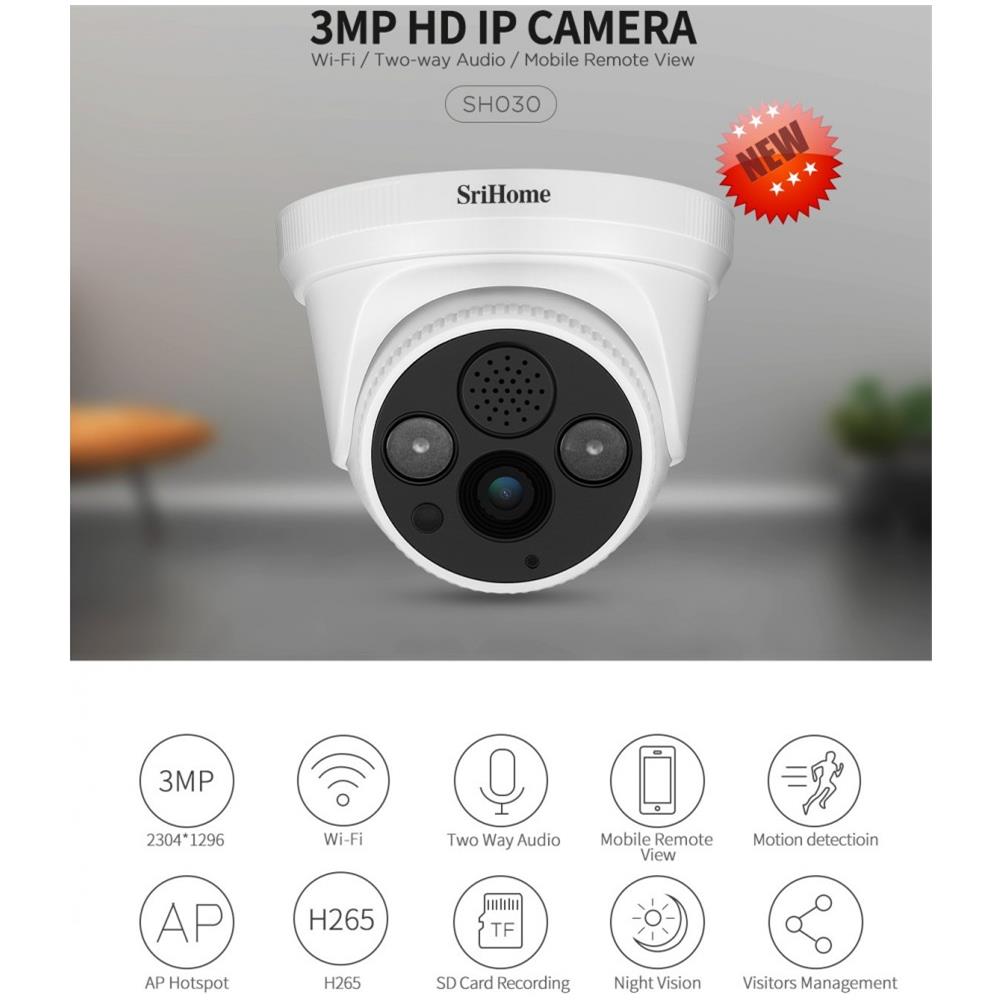 Modello Sh030 Telecamera Wifi Ip Camera Wireless Infrarossi 3.0 Megapixel Hd Ir Cut Onvif P2p Supporto Sd Audio - Foto 2