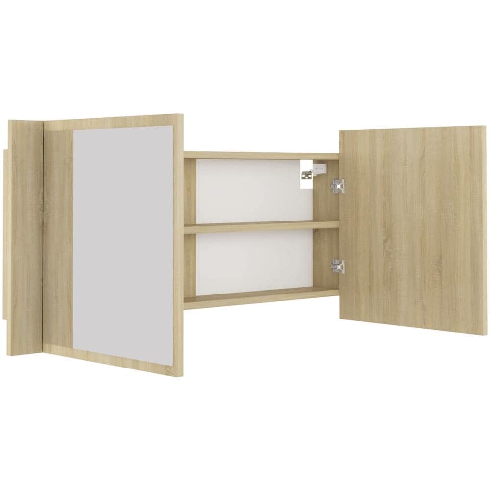 Armadietto a Specchio con Luci LED Rovere Sonoma in Acrilico - Foto 4