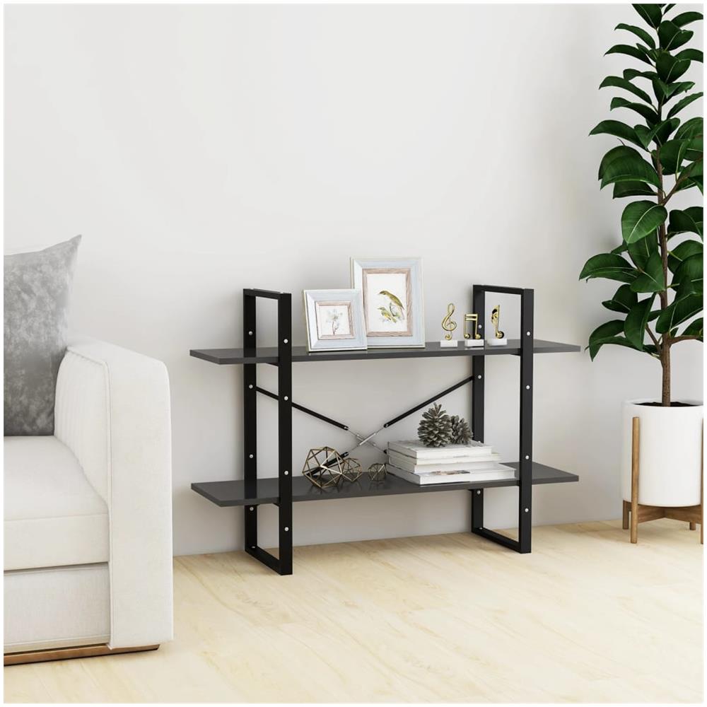 Libreria a 2 Ripiani Grigia 100x30x70 cm in Legno Multistrato - Foto 2