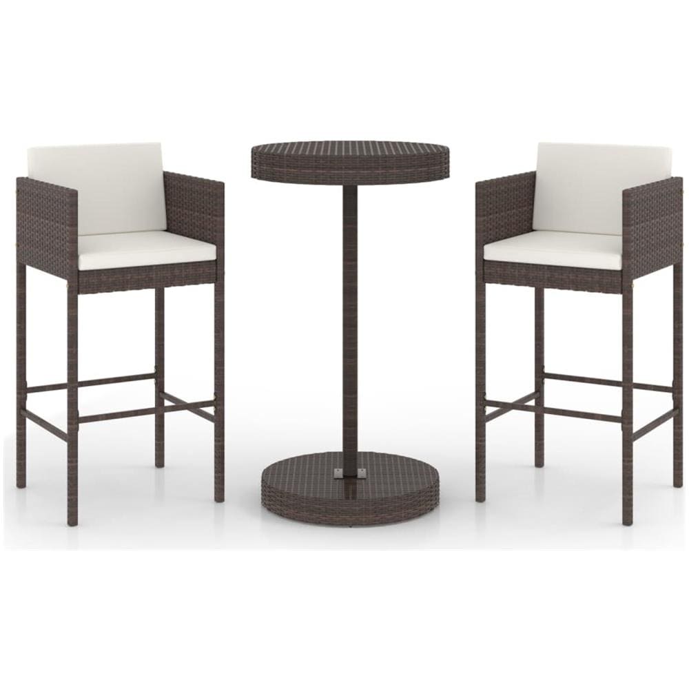 Set Bar Da Giardino 3 Pz Con Cuscini Polyrattan Marrone - Foto 1