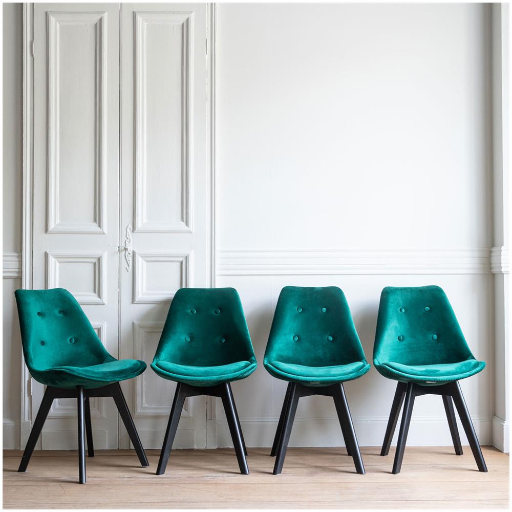 Set Di 4 Sedie In Velluto Verde Nora Con Cuscino - Foto 2
