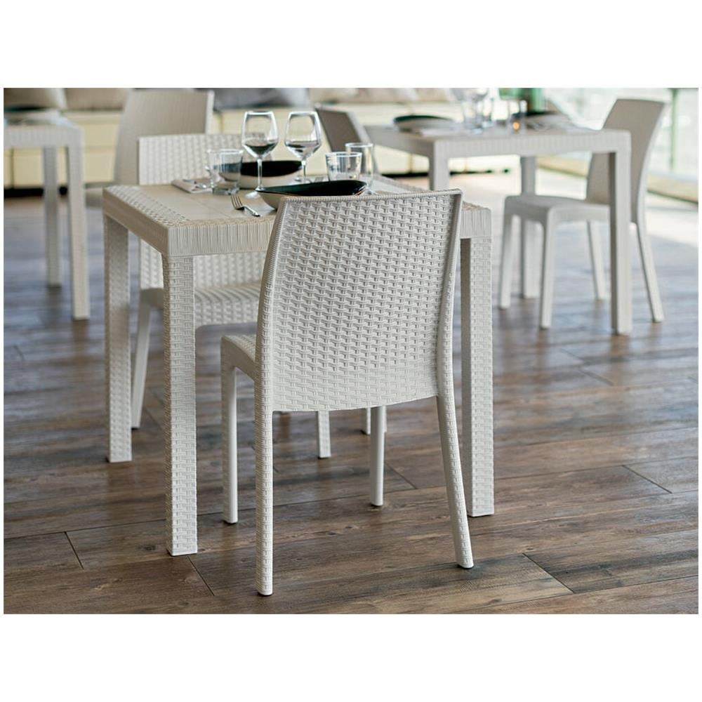 Tavolo Da Esterno Marte, Tavolo Quadrato Fisso, Tavolo Da Giardino Multiuso Effetto Rattan, 100% Made In Italy, 80x80h74 Cm, Bianco - Foto 1