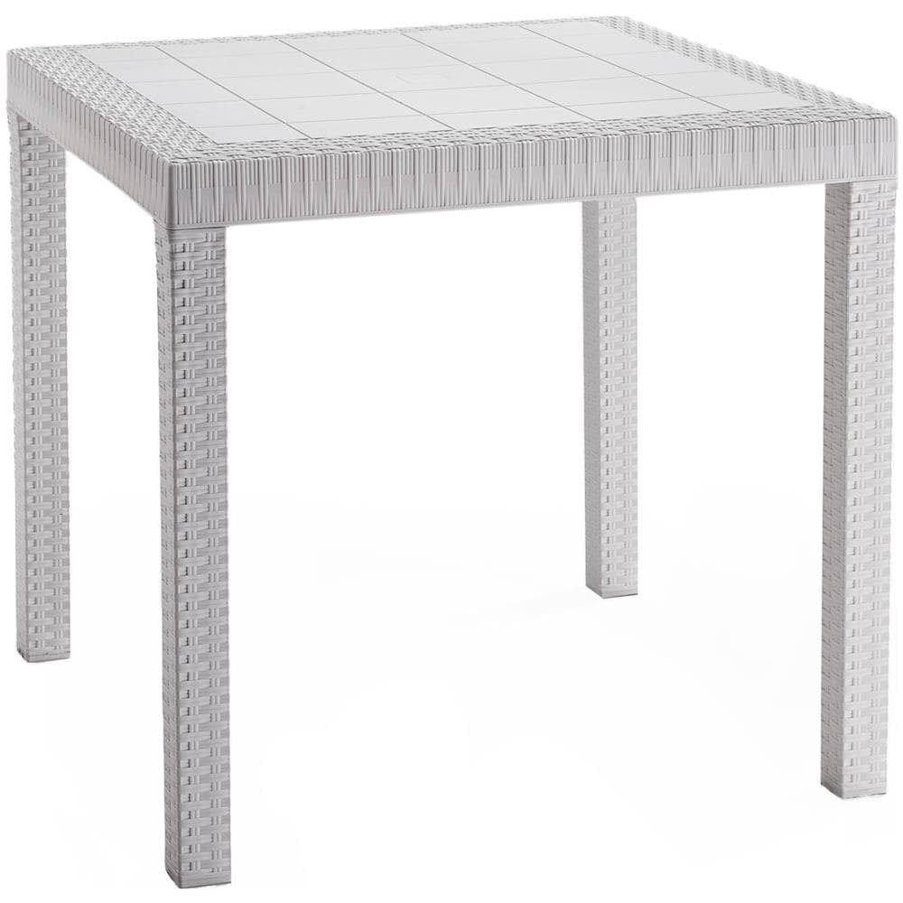 Tavolo Da Esterno Marte, Tavolo Quadrato Fisso, Tavolo Da Giardino Multiuso Effetto Rattan, 100% Made In Italy, 80x80h74 Cm, Bianco - Foto 2