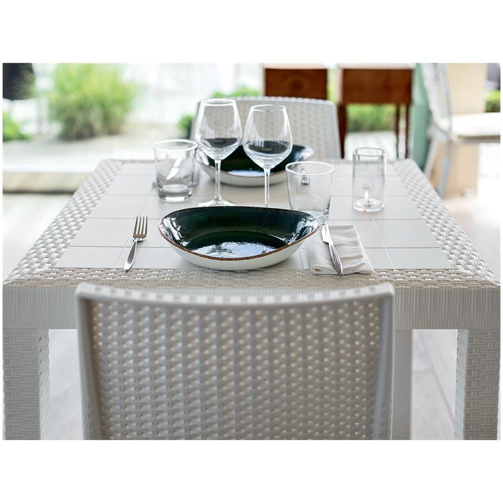Tavolo Da Esterno Marte, Tavolo Quadrato Fisso, Tavolo Da Giardino Multiuso Effetto Rattan, 100% Made In Italy, 80x80h74 Cm, Bianco - Foto 4