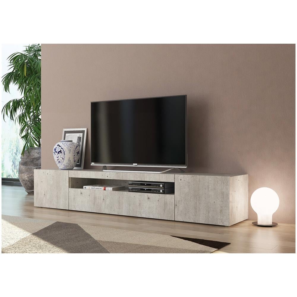 Mobile Porta Tv Jesse, Credenza Bassa Da Soggiorno A 3 Ante, Base Porta Tv, 100% Made In Italy, Cm 200x40h37, Cemento - Foto 1