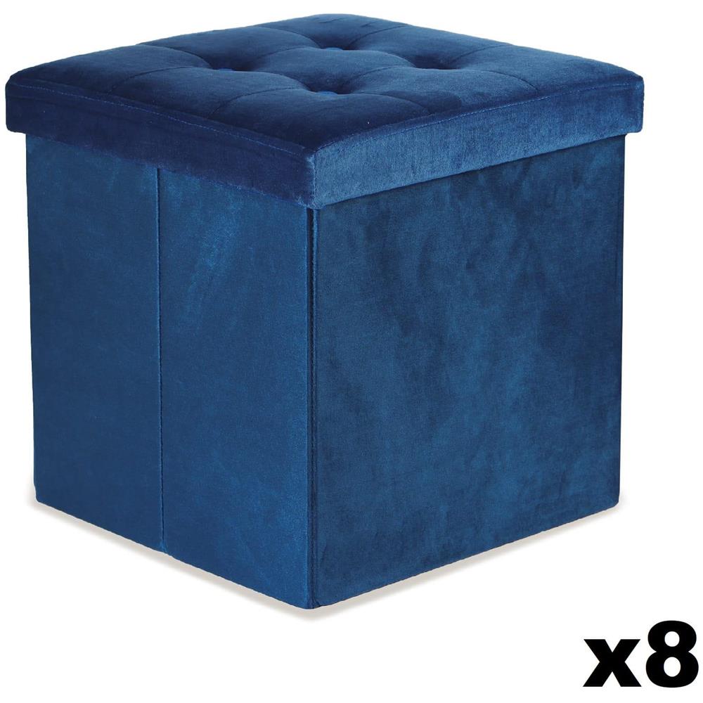 Pouf pieghevole con contenitore - Velluto blu navy L x 8 - Foto 1