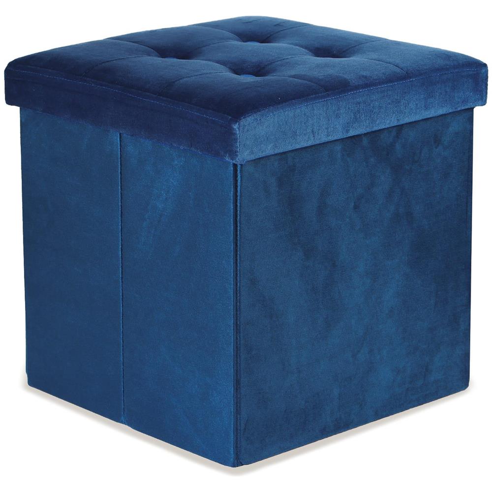Pouf pieghevole con contenitore - Velluto blu navy L x 8 - Foto 2