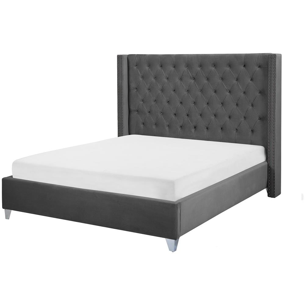 Letto Imbottito Con Rete A Doghe Grigia 160 X 200 Cm Lubbon - Foto 1