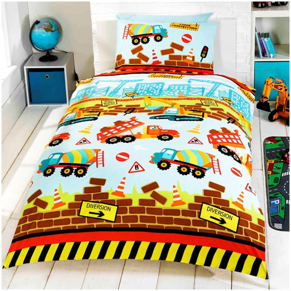 Kidz, Set Biancheria Da Letto Singolo Multicolore, Tema Edilizia, Con Ruspe E Camion - Foto 1