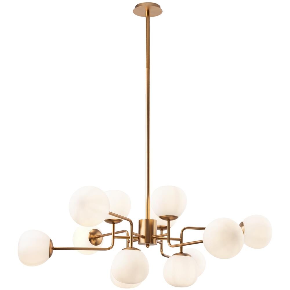 Moderno Lampadario, Metallo Color Ottone, Design Art Deco, Altezza Regolabile, 12 Paralumi In Vetro Opaco, Per 12 Lampadine X E14 40 W - Foto 1