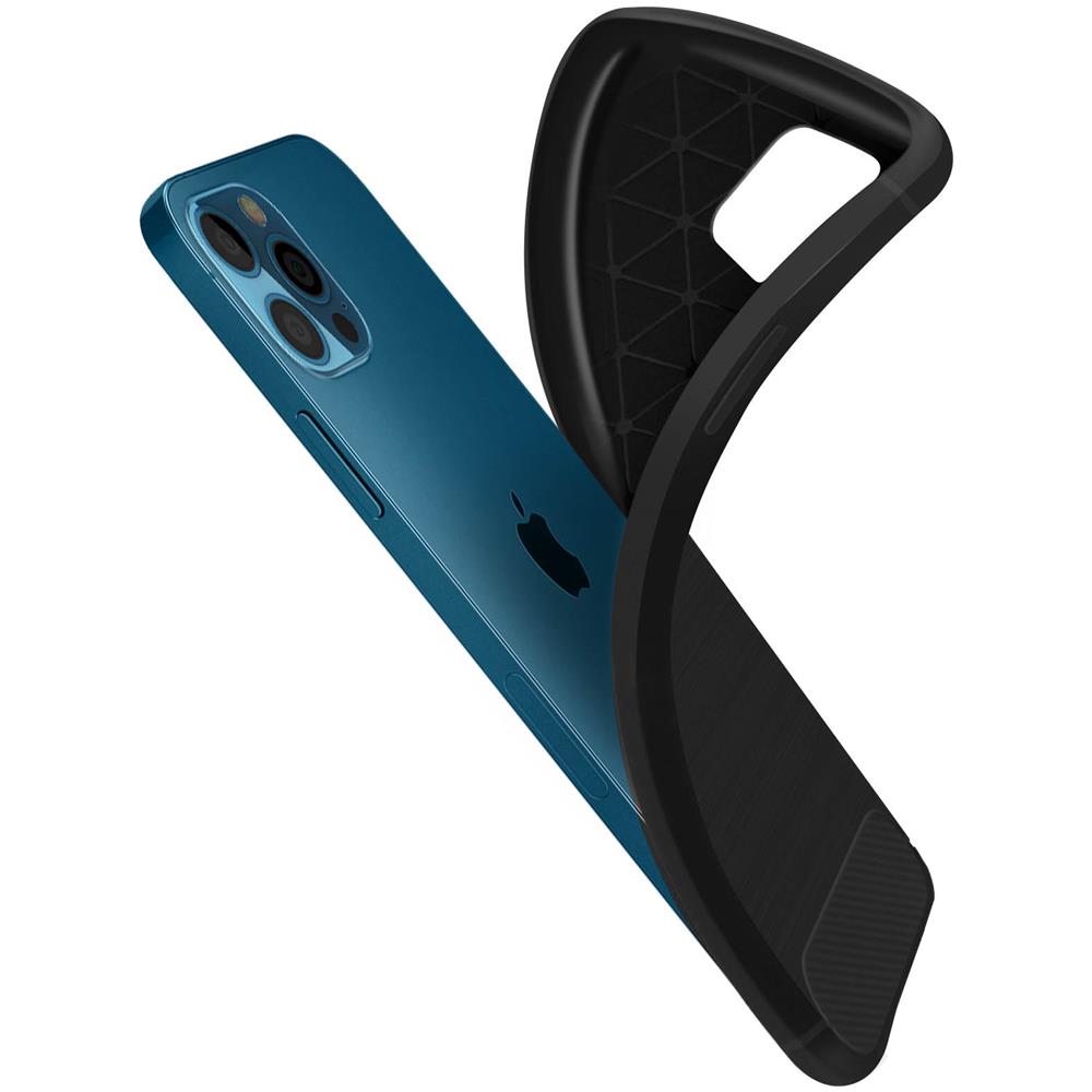 Cover Iphone 12 Pro Max Silicone Gel Carbonio Metallo Spazzolato Nero - Foto 2