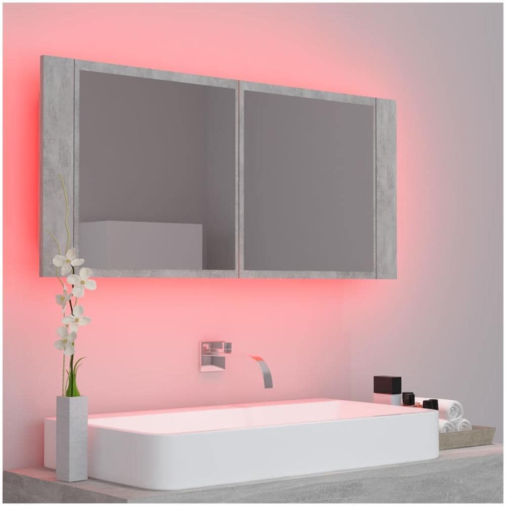 Armadietto a Specchio con Luci LED Grigio Cemento in Acrilico - Foto 10