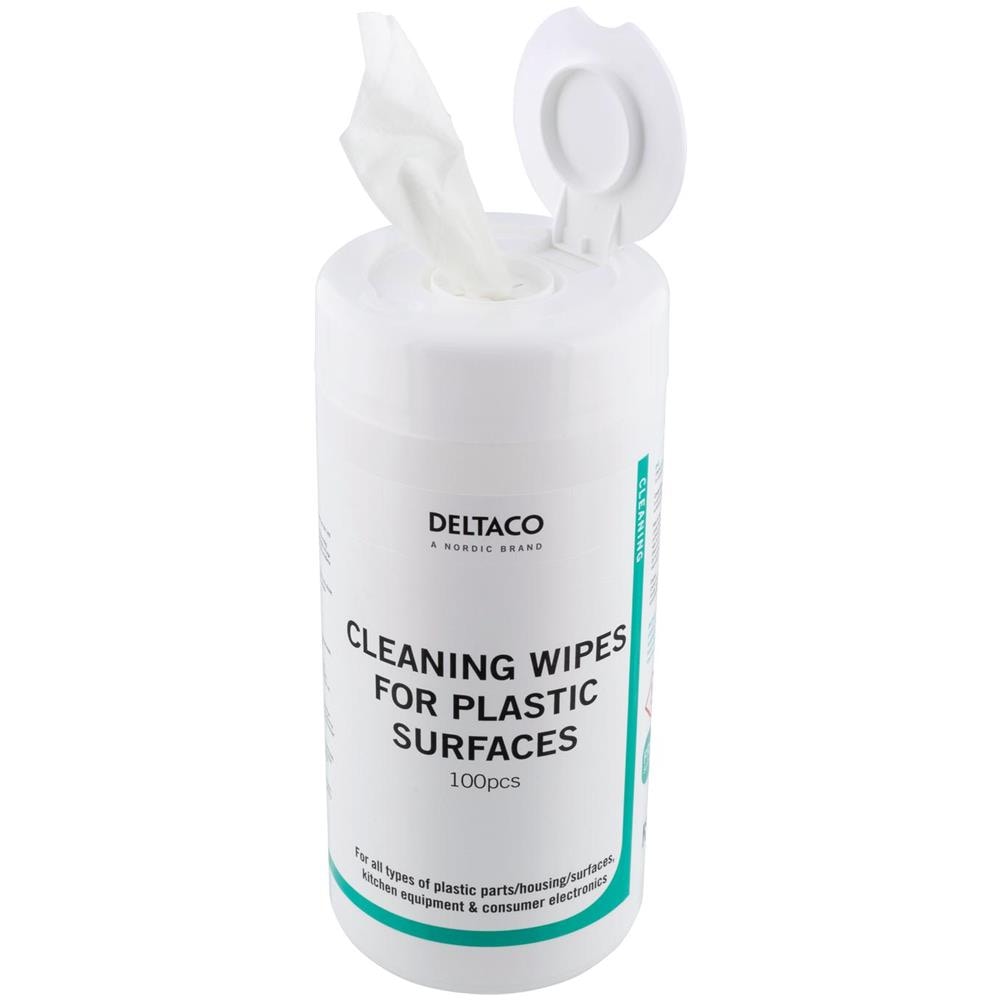 Salviette Umidificate Deltaco Per Superfici In Plastica, 100 Tovaglioli, Bianco - Foto 1