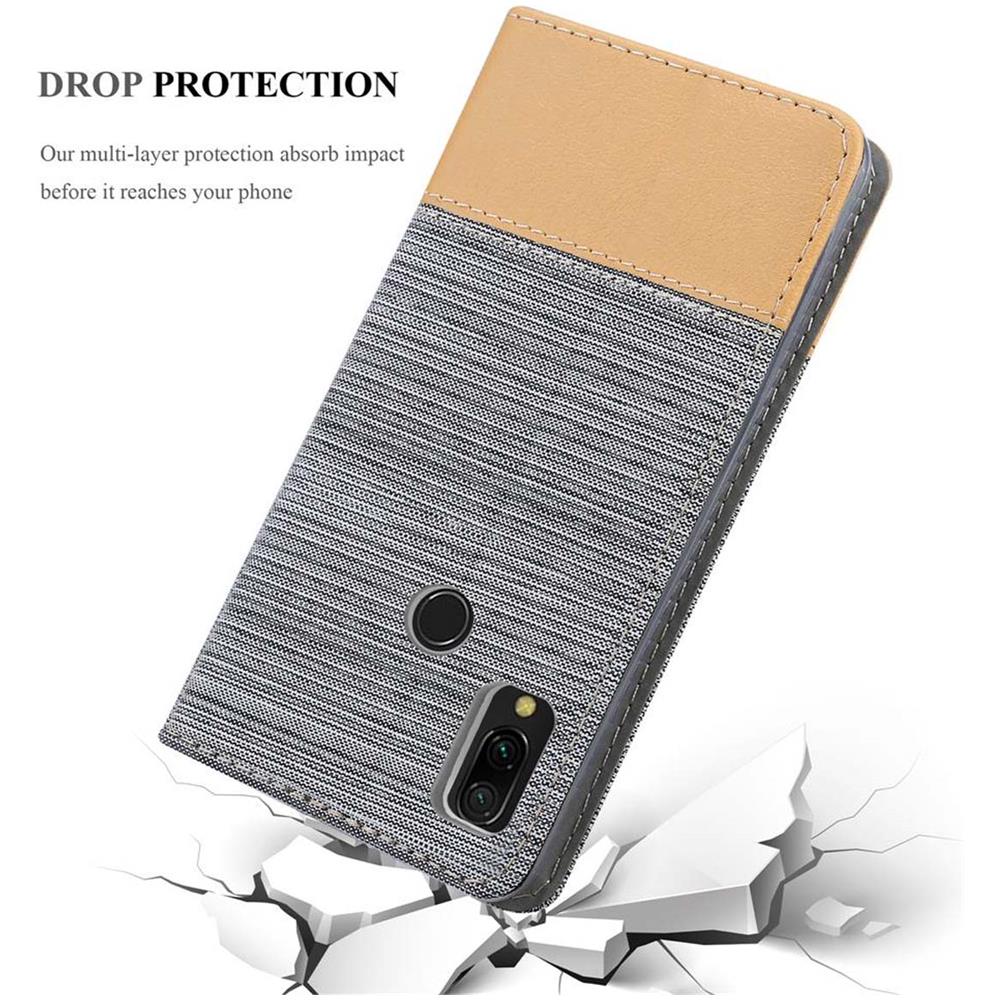 Custodia Compatibile Con Xiaomi Redmi 7 In Grigio Chiaro Marrone - Coperchio Protettiva Con Chiusura Magnetica, Funzione Stand E Tasca Per Le Carte - Foto 8