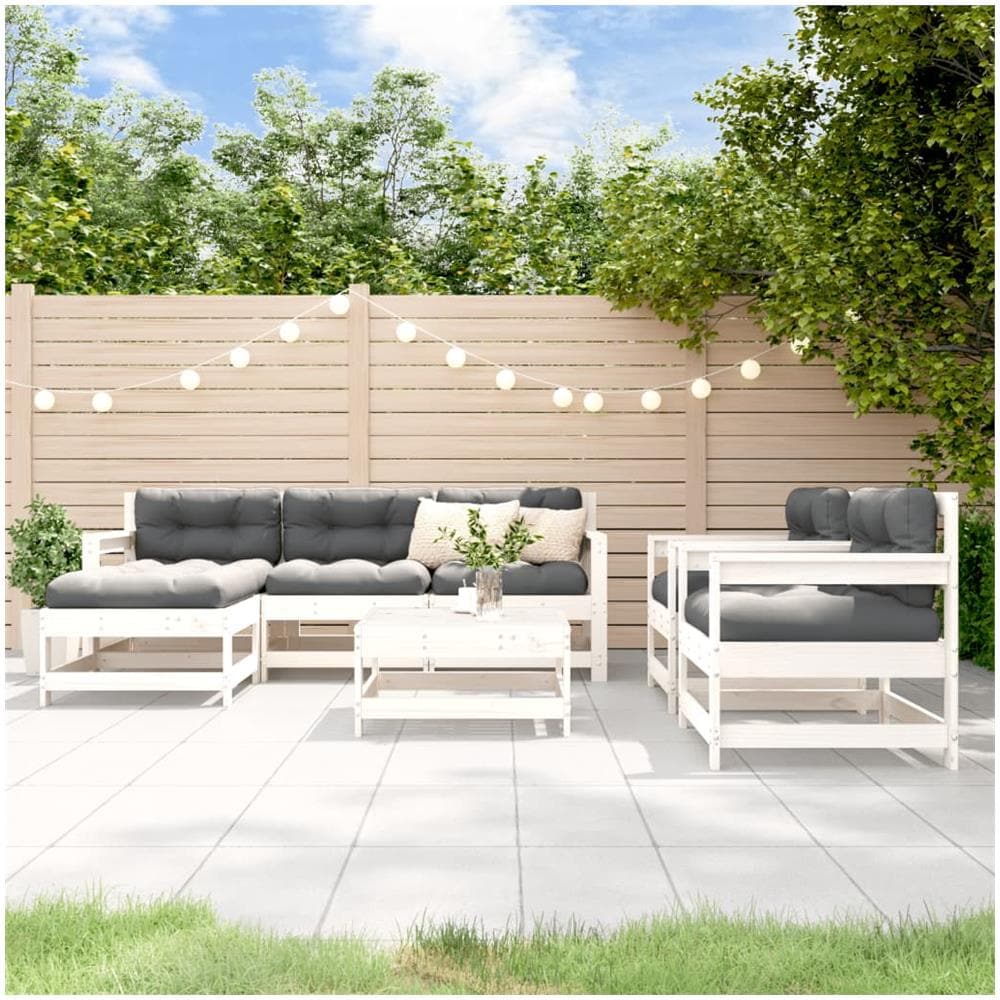 Set Divani Da Giardino 7pz Con Cuscini In Legno Massello Bianco - Foto 1