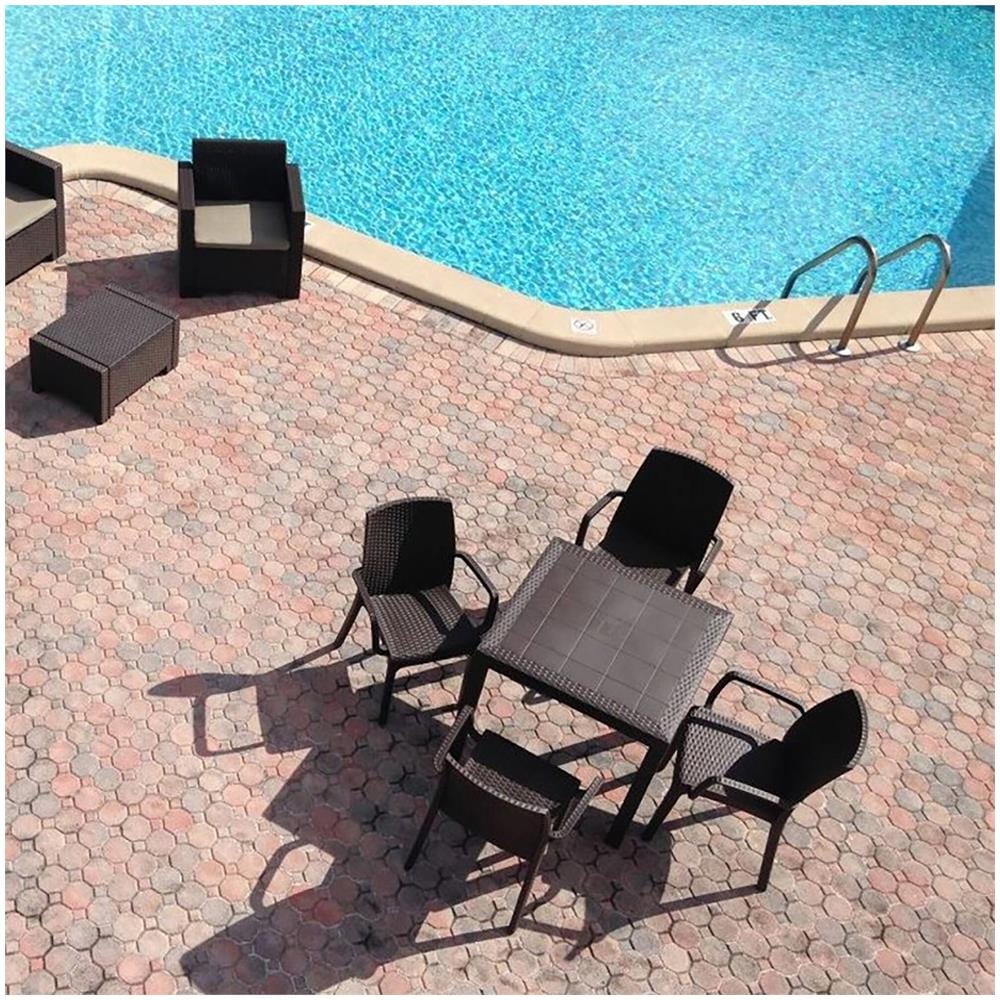 Tavolo Da Esterno Marte, Tavolo Quadrato Fisso, Tavolo Da Giardino Multiuso Effetto Rattan, 100% Made In Italy, 80x80h74 Cm, Marrone - Foto 1