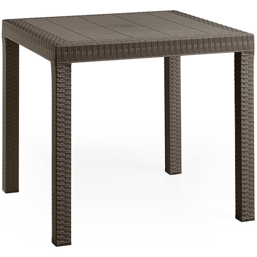 Tavolo Da Esterno Marte, Tavolo Quadrato Fisso, Tavolo Da Giardino Multiuso Effetto Rattan, 100% Made In Italy, 80x80h74 Cm, Marrone - Foto 2