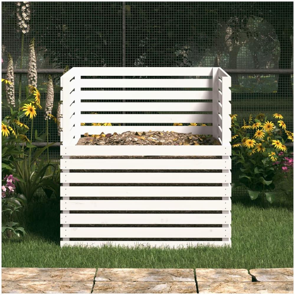 Compostiera Bianca 100x100x102 Cm In Legno Massello Di Pino - Foto 3