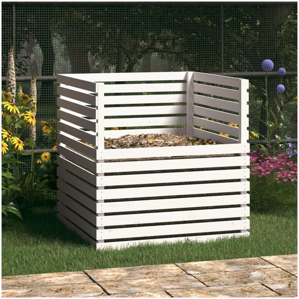 Compostiera Bianca 100x100x102 Cm In Legno Massello Di Pino - Foto 1