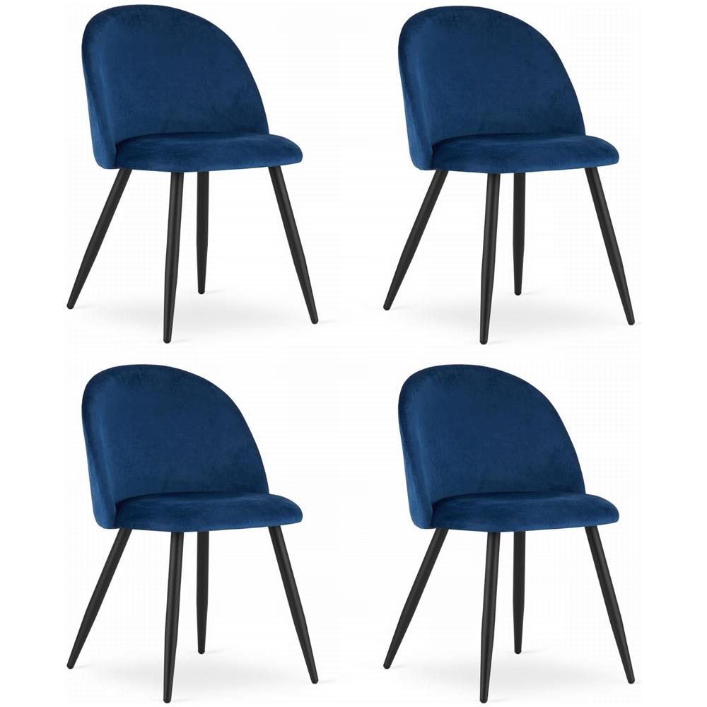 Set di 4 sedie BELLO in velluto blu navy con gambe nere - Foto 1