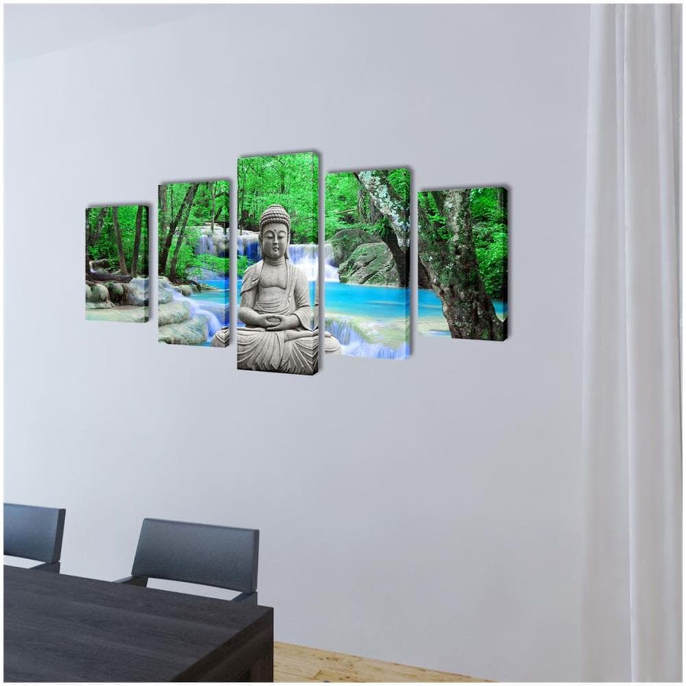 5 Pz Set Stampa Su Tela Da Muro Buddha 200 X 100 Cm - Foto 2
