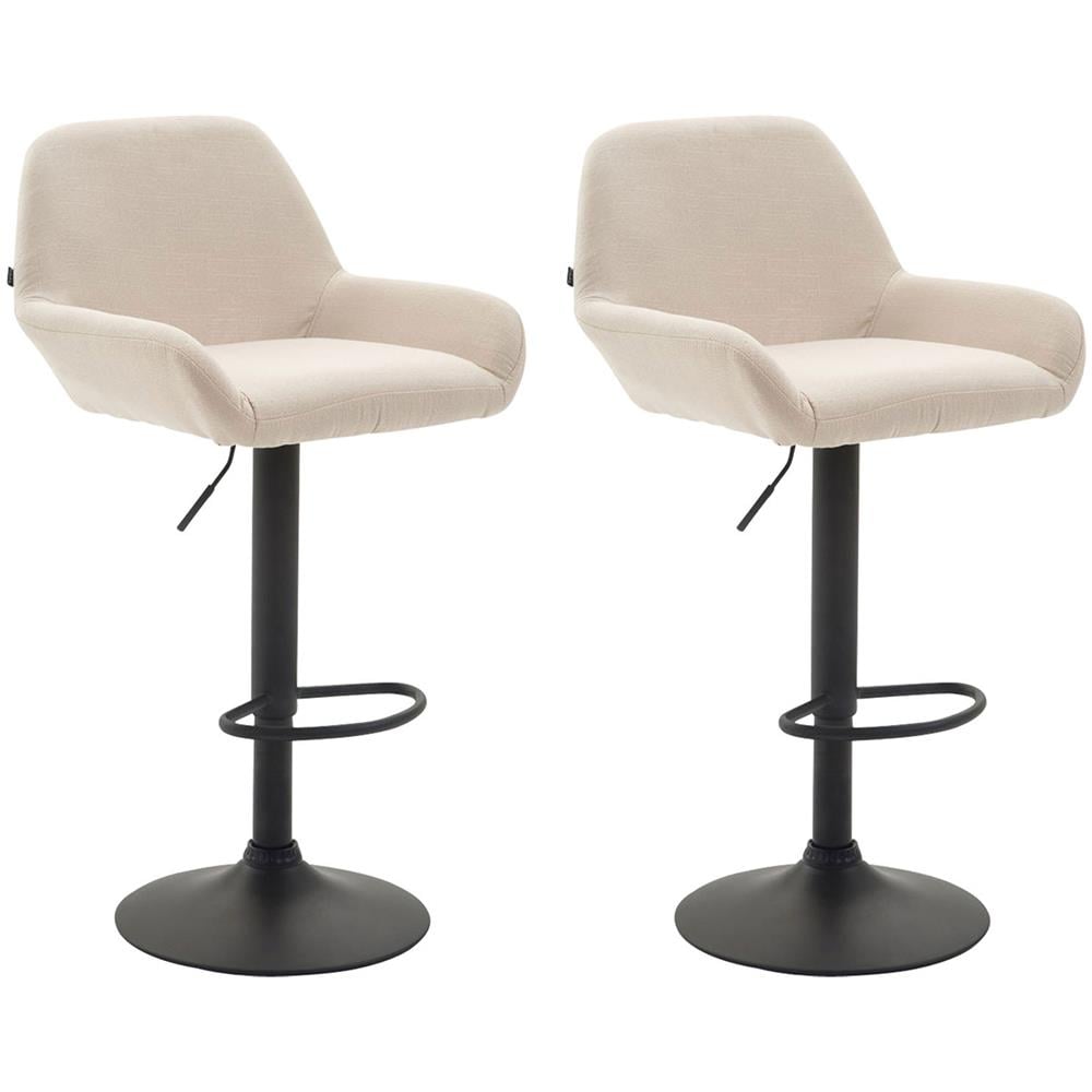 Set 2 Sgabelli Bar Braga in Tessuto - Coppia Sedie Cucina Regolabili con Schienale e Braccioli - Sedie Sgabello Bancone Imbottite Crema - Foto 2