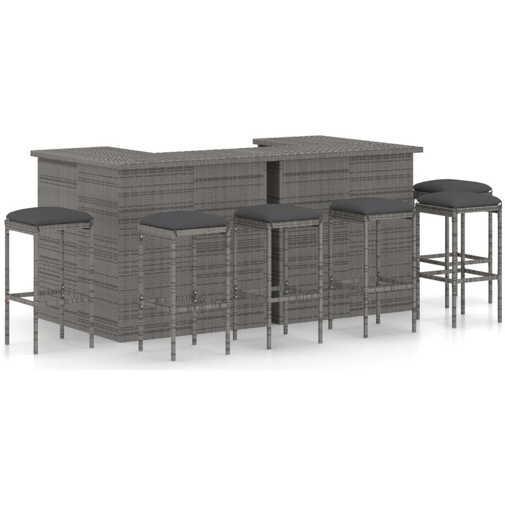 Set Bar Da Giardino 8 Pz Con Cuscini In Polyrattan Grigio - Foto 1