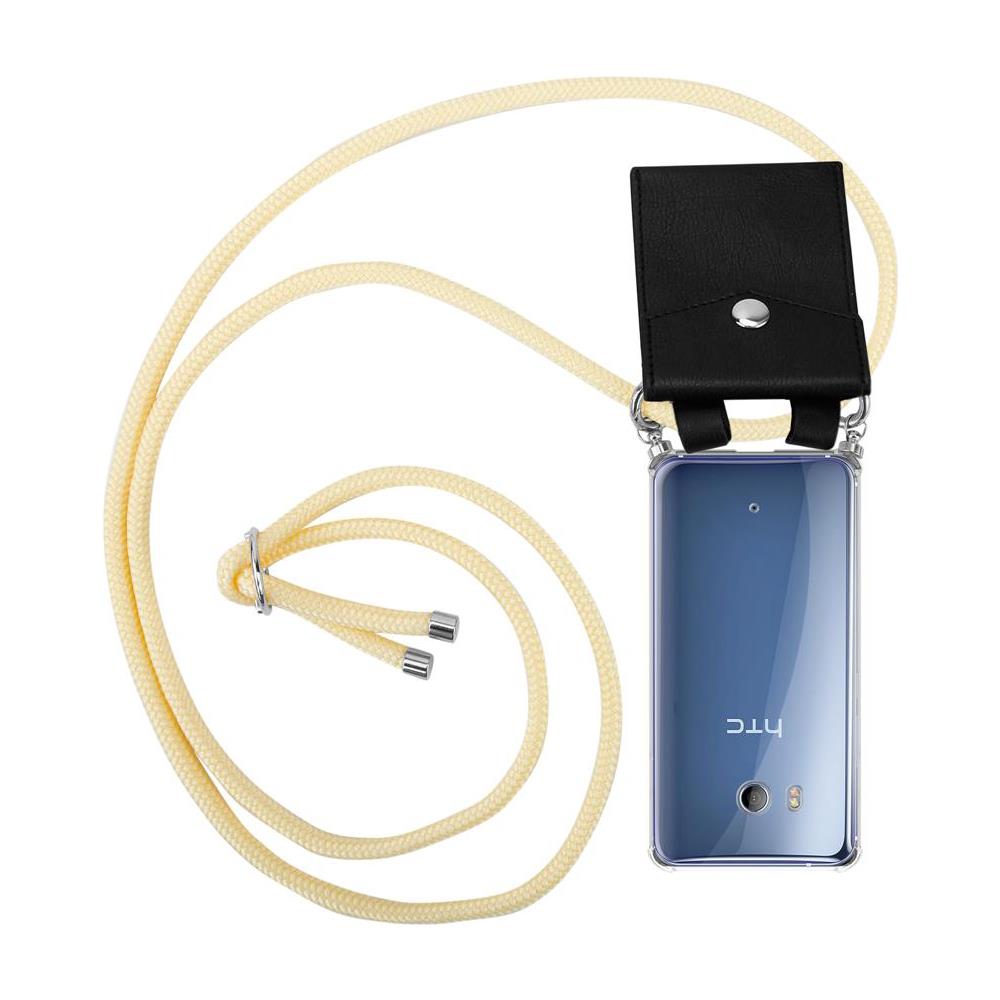 Catena Di Telefoni Cellulari Compatibile Con Htc Ocean / U11 In Crema Beige - Coperchio Protettivo In Silicone Con Anelli D'argento, Cinturino In Corda E Custodia Staccabile - Foto 1