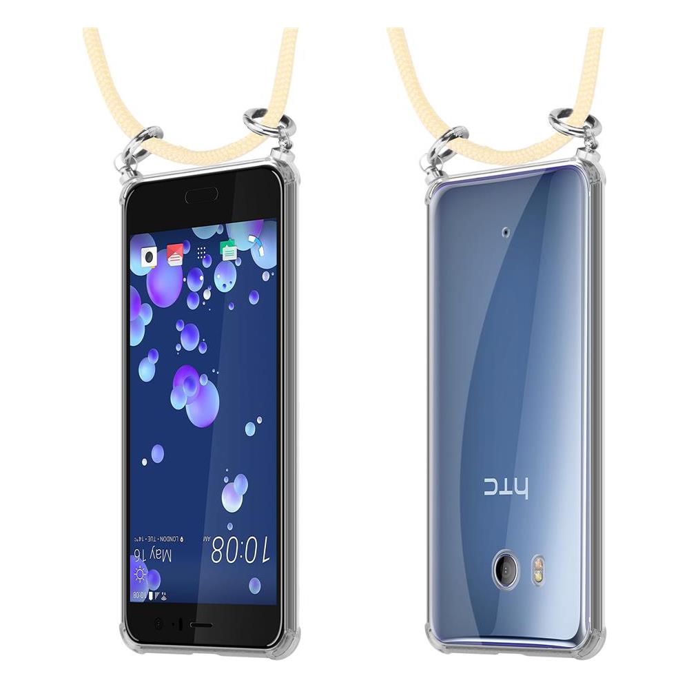Catena Di Telefoni Cellulari Compatibile Con Htc Ocean / U11 In Crema Beige - Coperchio Protettivo In Silicone Con Anelli D'argento, Cinturino In Corda E Custodia Staccabile - Foto 8