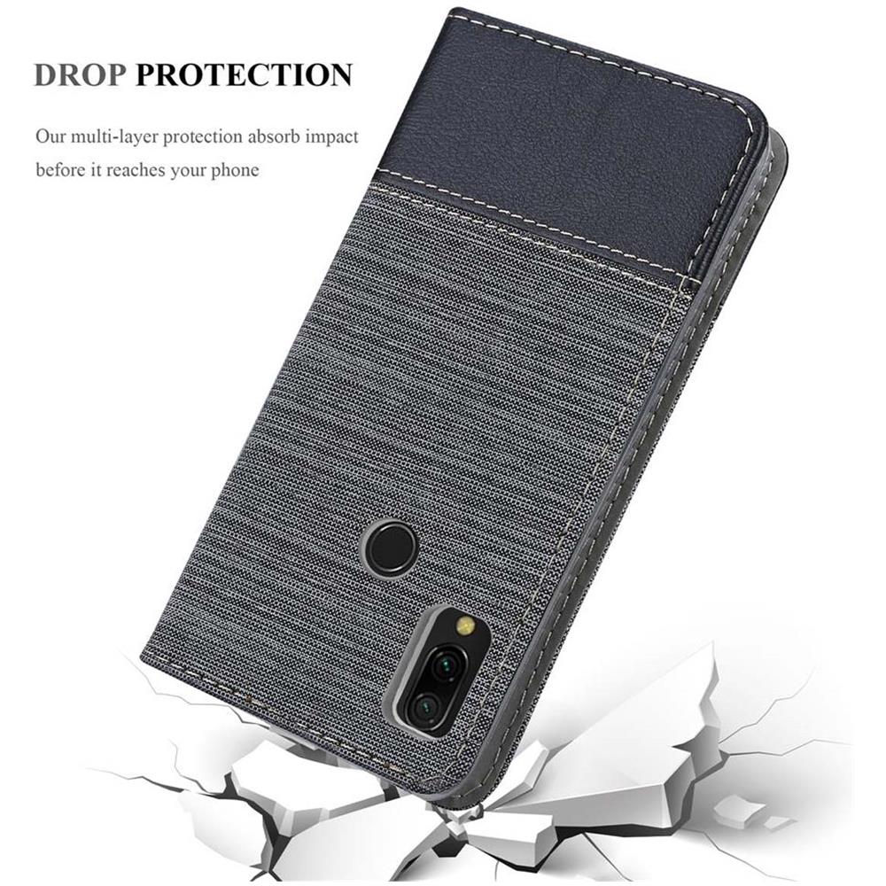 Custodia Compatibile Con Xiaomi Redmi 7 In Grigio Nero - Coperchio Protettiva Con Chiusura Magnetica, Funzione Stand E Tasca Per Le Carte - Foto 8