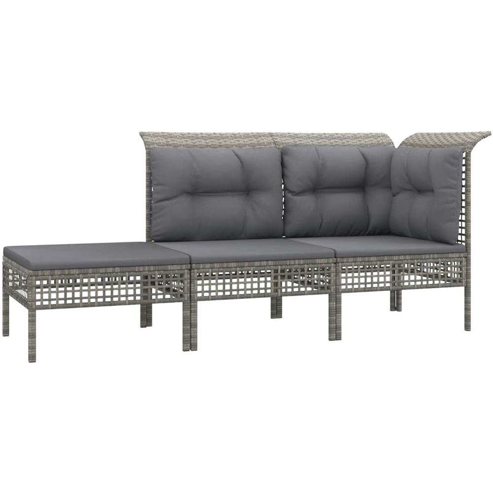 Set Divani Da Giardino 3 Pz Con Cuscini In Polyrattan Grigio - Foto 2