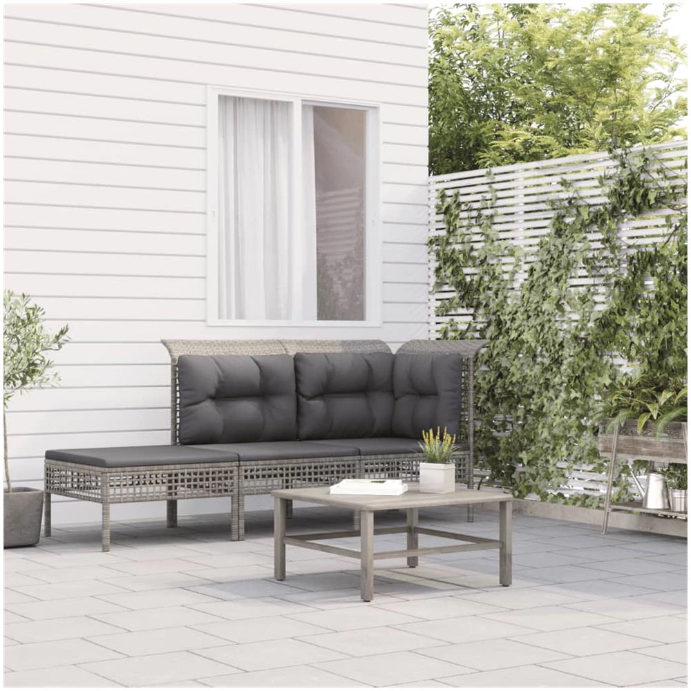 Set Divani Da Giardino 3 Pz Con Cuscini In Polyrattan Grigio - Foto 1