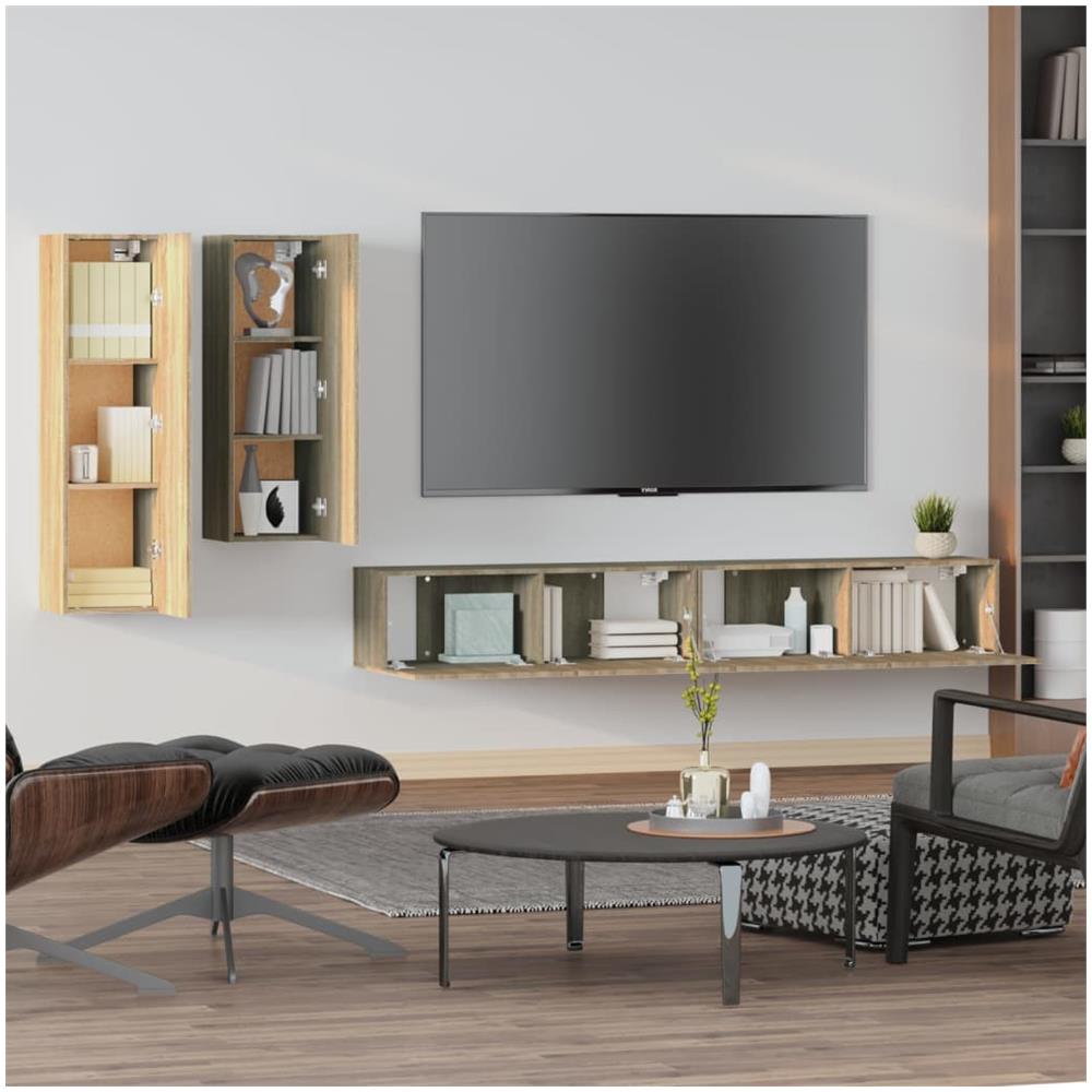 Set Di Mobili Porta Tv 4 Pz Rovere Sonoma In Legno Multistrato - Foto 3