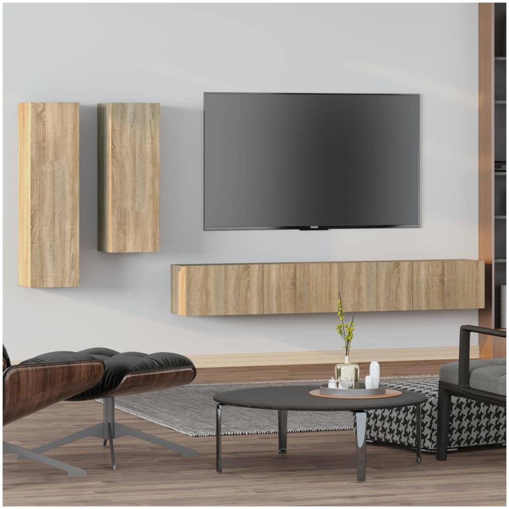 Set Di Mobili Porta Tv 4 Pz Rovere Sonoma In Legno Multistrato - Foto 1