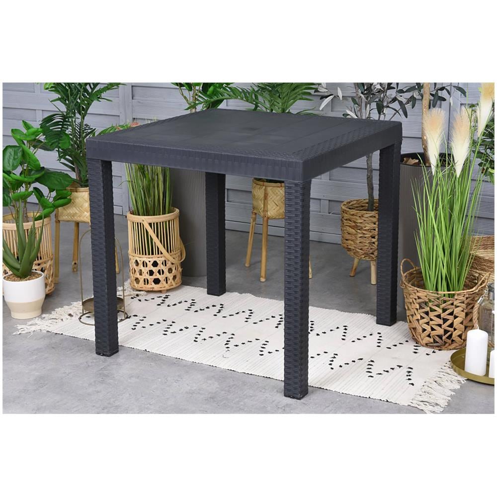 Tavolo Da Esterno Marte, Tavolo Quadrato Fisso, Tavolo Da Giardino Multiuso Effetto Rattan, 100% Made In Italy, 80x80h74 Cm, Antracite - Foto 1