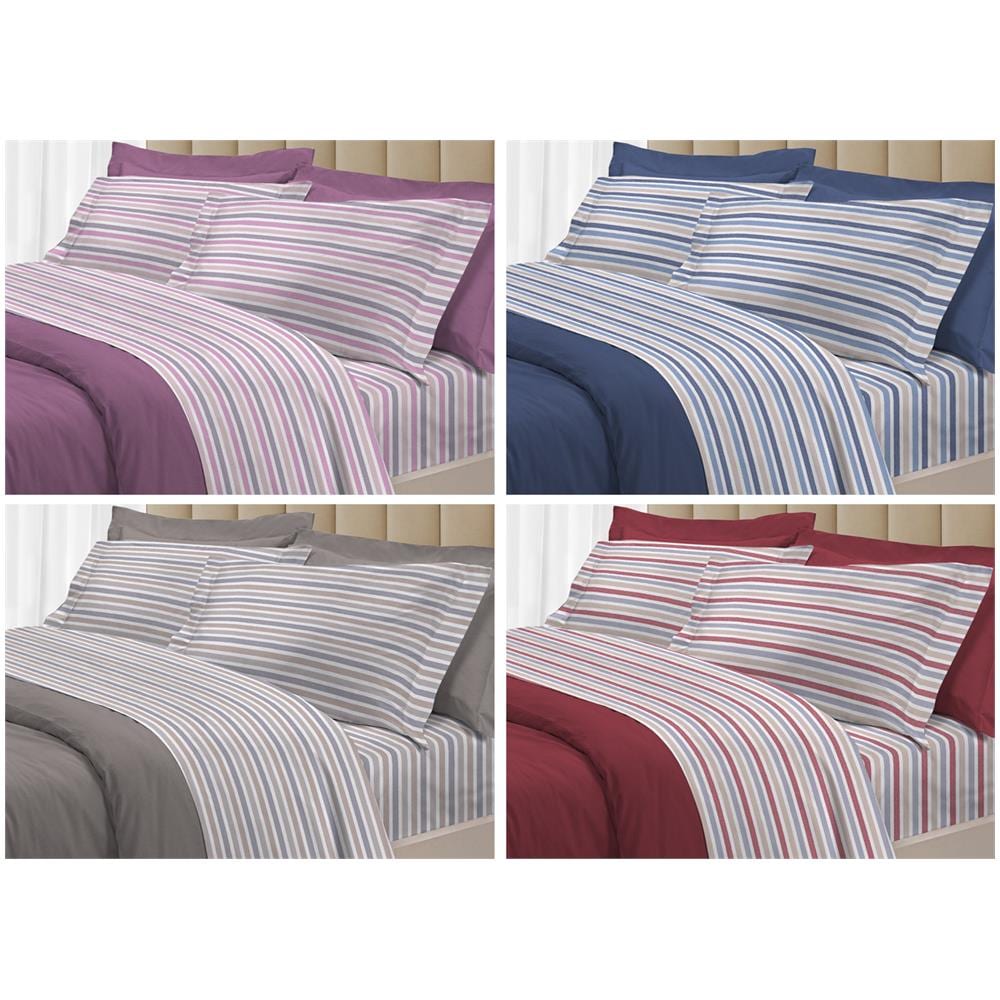 Completo Lenzuola Letto 100% Cotone Italy 3027 Disegno Riga Singolo Rosso - Foto 2