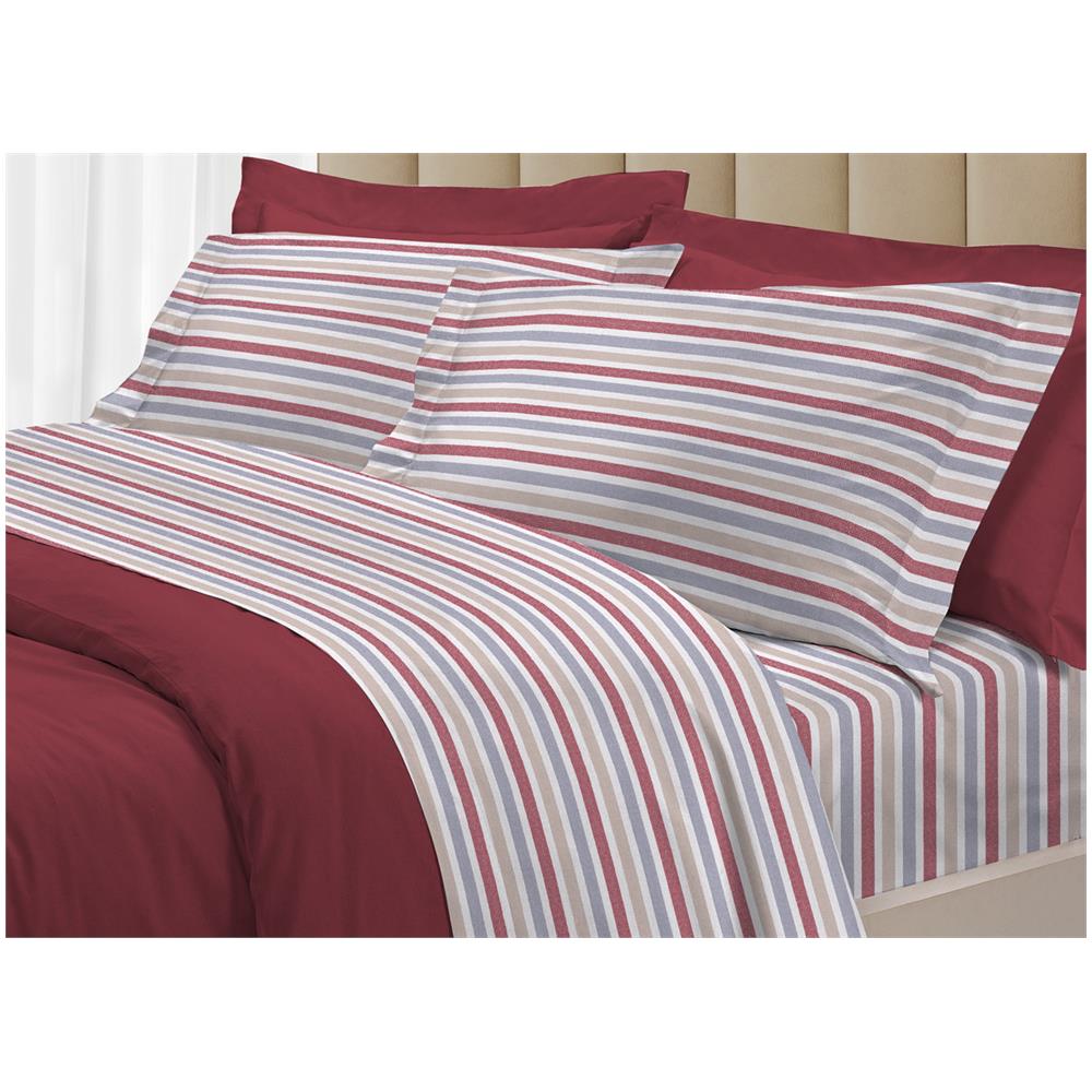 Completo Lenzuola Letto 100% Cotone Italy 3027 Disegno Riga Singolo Rosso - Foto 1