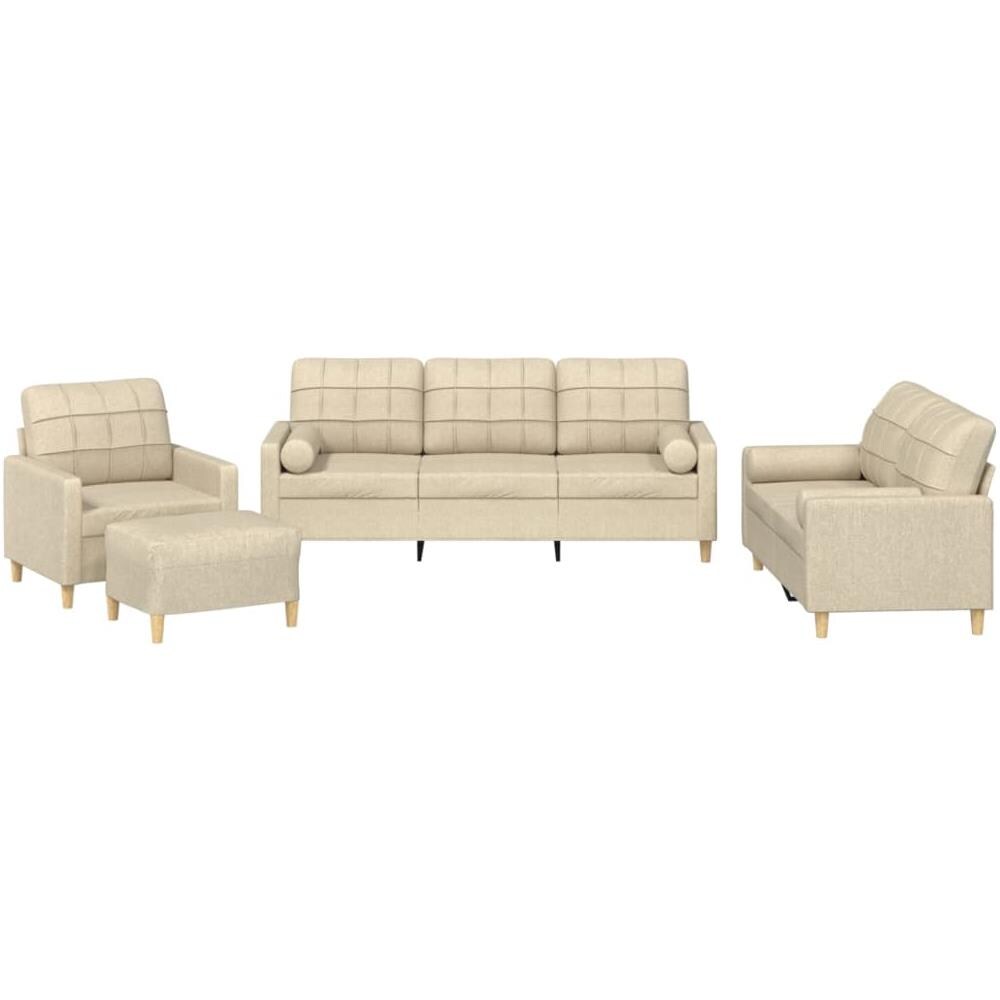 Set Divani 4 Pz Con Cuscini Crema In Tessuto - Foto 2