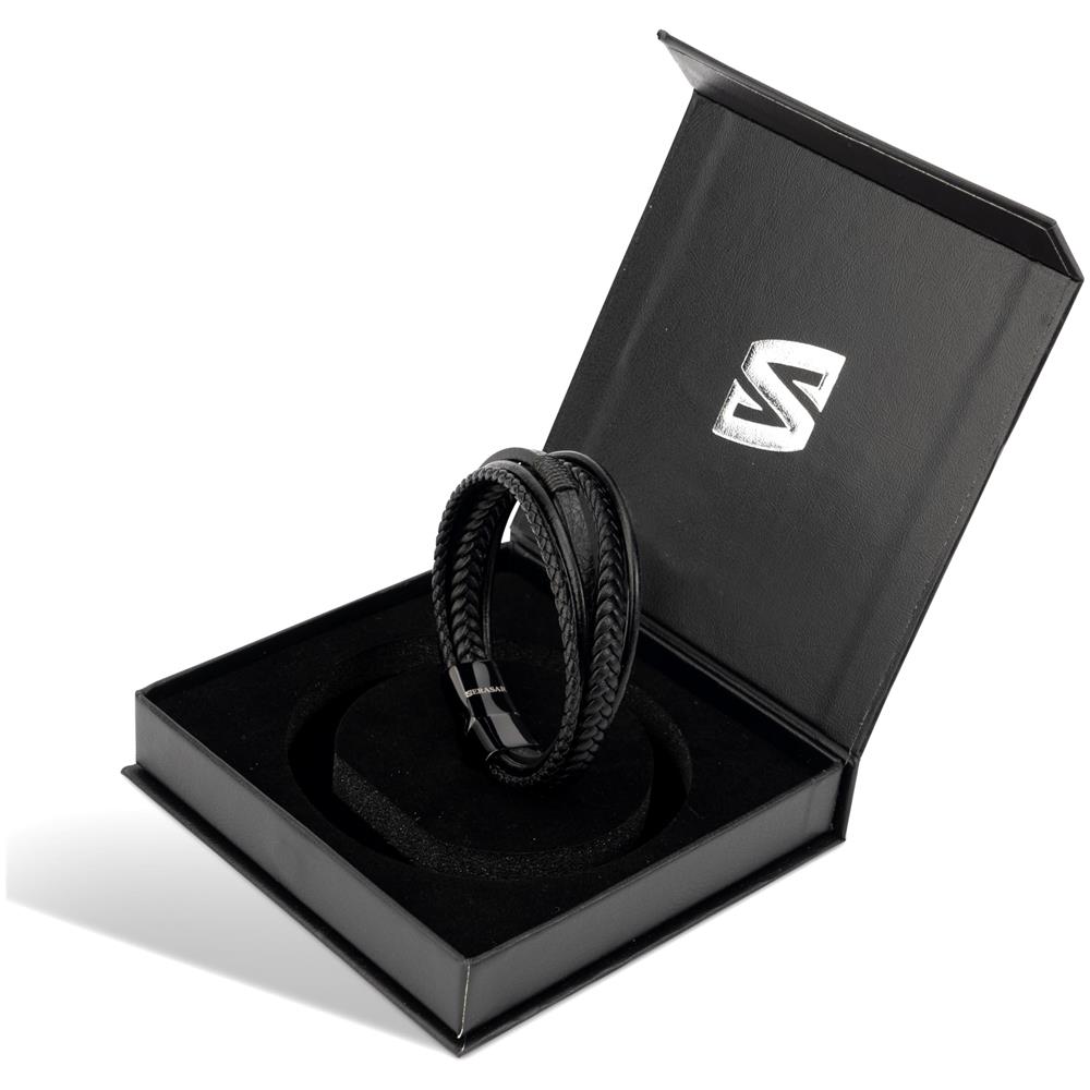 Bracciale in Pelle da Uomo, ""Wild"", 17cm, Nero - Foto 6