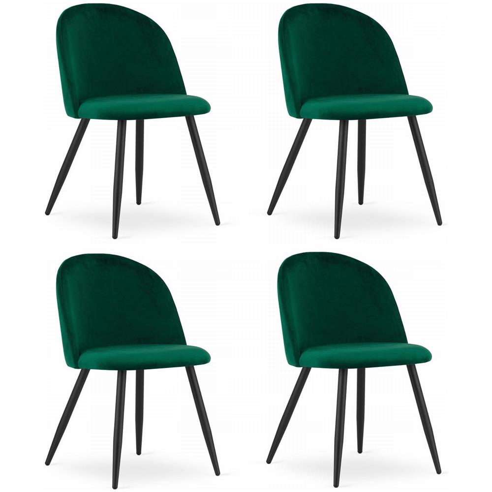 Sedia BELLO in velluto verde con gambe nere, design ergonomico x4 - Foto 1