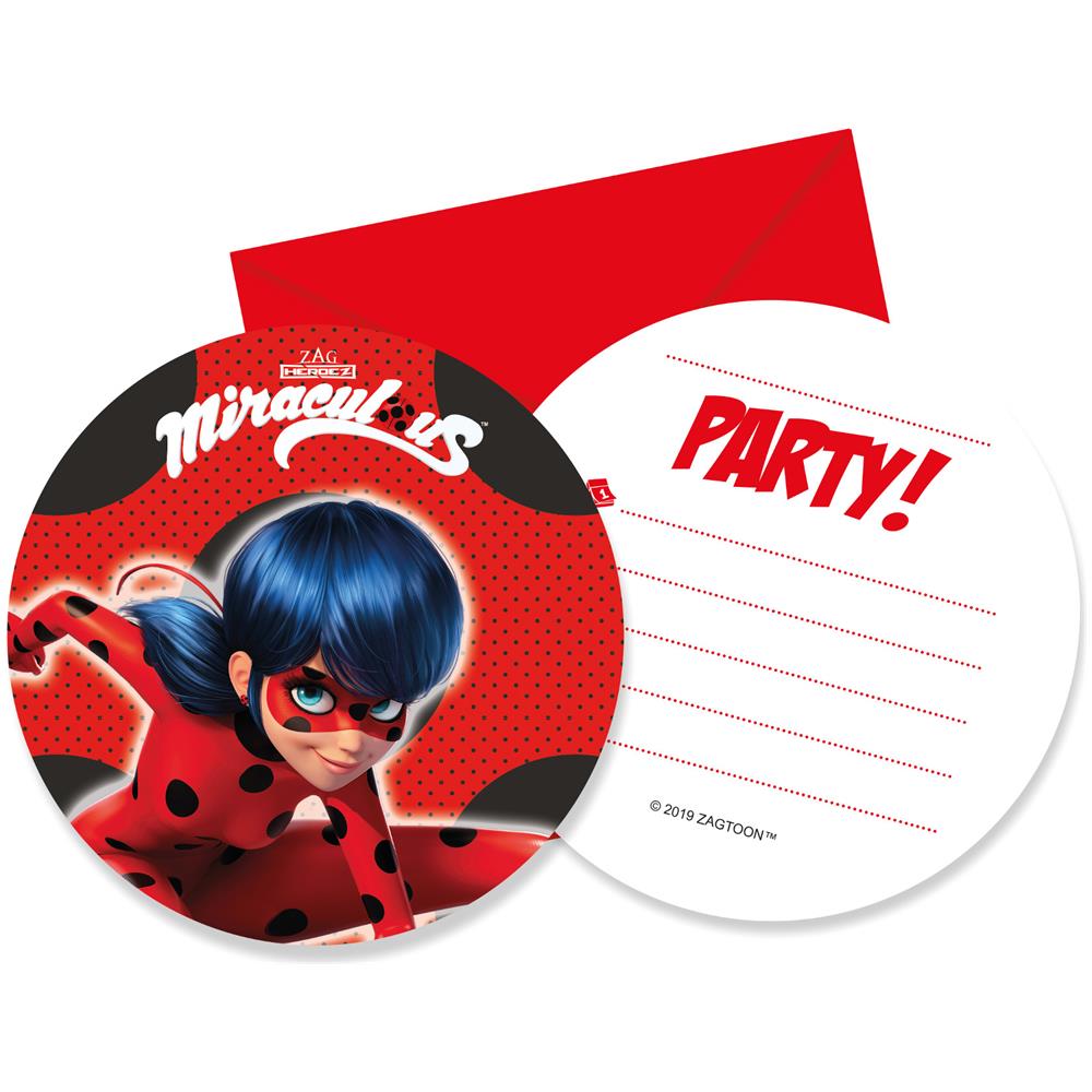 Procos - 6 Inviti Per Festa Rotondi Con Buste Ladybug - Foto 1