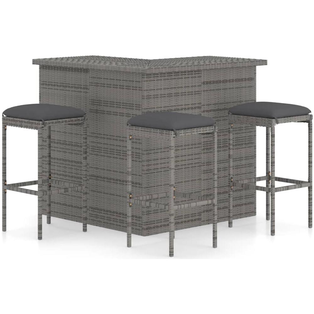 Set Bar Da Giardino 4pz Con Cuscini In Polyrattan Grigio - Foto 1